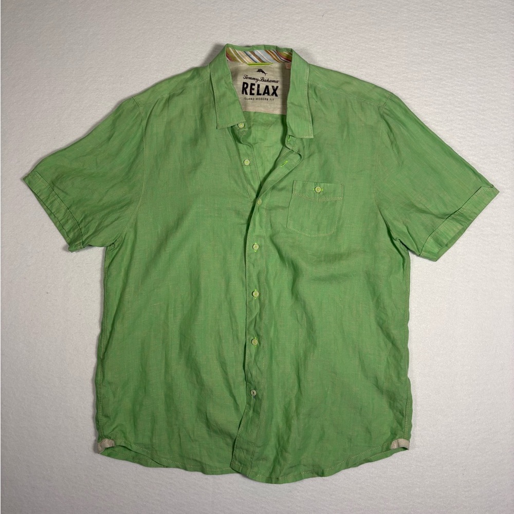 Tommy Bahama Men’s Green button up shirt #summer #vaca 100% Linen #T0061
